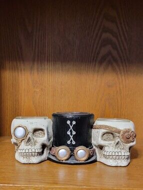 Yankee Candle Black & Ivory Skull Candle Holder Trio